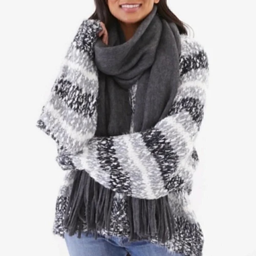Lucky Brand Solid Brushed Scarf Dark Gray with Fringe